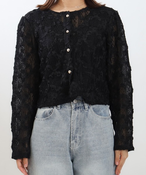 ASTORIA ODIER（アストリアオディール）の「フラワーモチーフカーディガン（カーディガン/ボレロ・レディース・ブラック/ホワイト・MEDIUM）」の13枚目の写真