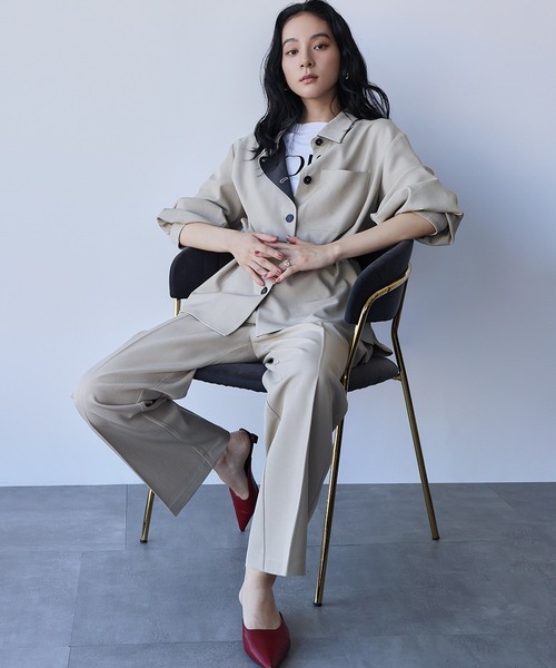 セットアップ オーバーサイズ シャツジャケット ワイドパンツ 2点セット 上下セット【洗える】