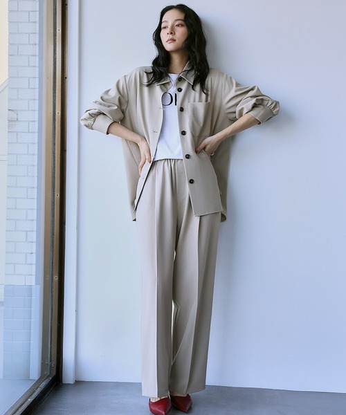ELFRANK(エルフランク)の「セットアップ オーバーサイズ シャツジャケット ワイドパンツ 2点セット 上下セット【洗える】(セットアップ・レディース・カーキ/ベージュ・L/M)」の9枚目の写真