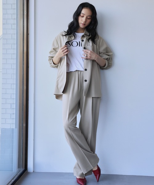 ELFRANK(エルフランク)の「セットアップ オーバーサイズ シャツジャケット ワイドパンツ 2点セット 上下セット【洗える】(セットアップ・レディース・カーキ/ベージュ・L/M)」の8枚目の写真
