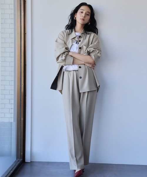 ELFRANK(エルフランク)の「セットアップ オーバーサイズ シャツジャケット ワイドパンツ 2点セット 上下セット【洗える】(セットアップ・レディース・カーキ/ベージュ・L/M)」の5枚目の写真