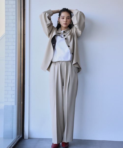 ELFRANK(エルフランク)の「セットアップ オーバーサイズ シャツジャケット ワイドパンツ 2点セット 上下セット【洗える】(セットアップ・レディース・カーキ/ベージュ・L/M)」の17枚目の写真