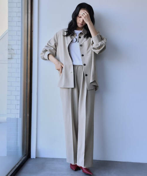 ELFRANK(エルフランク)の「セットアップ オーバーサイズ シャツジャケット ワイドパンツ 2点セット 上下セット【洗える】(セットアップ・レディース・カーキ/ベージュ・L/M)」の16枚目の写真