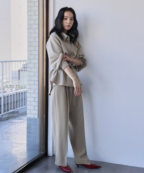 ELFRANK(エルフランク)の「セットアップ オーバーサイズ シャツジャケット ワイドパンツ 2点セット 上下セット【洗える】(セットアップ・レディース・カーキ/ベージュ・L/M)」の10枚目の写真