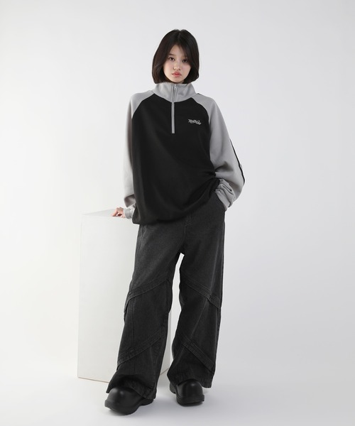 セール】オーバーサイズハーフジップ フリース／スウェット プル