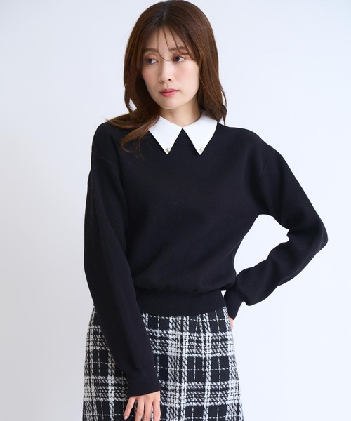 NOELA（ノエラ）の「襟付きスウェットライクニット（ニット/セーター・レディース・ライトグレー/ブラック/グレー・フリー）」の2枚目の写真