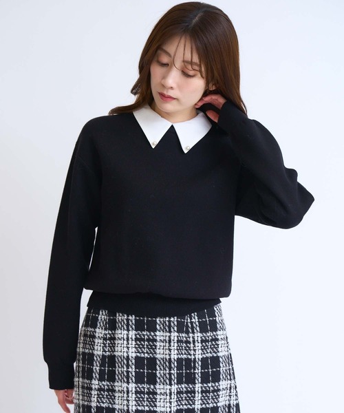 NOELA（ノエラ）の「襟付きスウェットライクニット（ニット/セーター・レディース・ライトグレー/ブラック/グレー・フリー）」の4枚目の写真