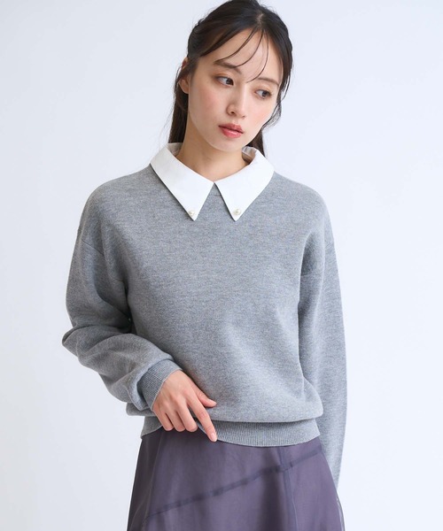 NOELA（ノエラ）の「襟付きスウェットライクニット（ニット/セーター・レディース・ライトグレー/ブラック/グレー・フリー）」の12枚目の写真