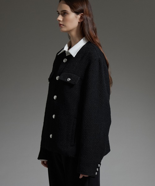 ✨極美品✨コーヘン ミックスツイード ノーカラー ジャケット マルチ