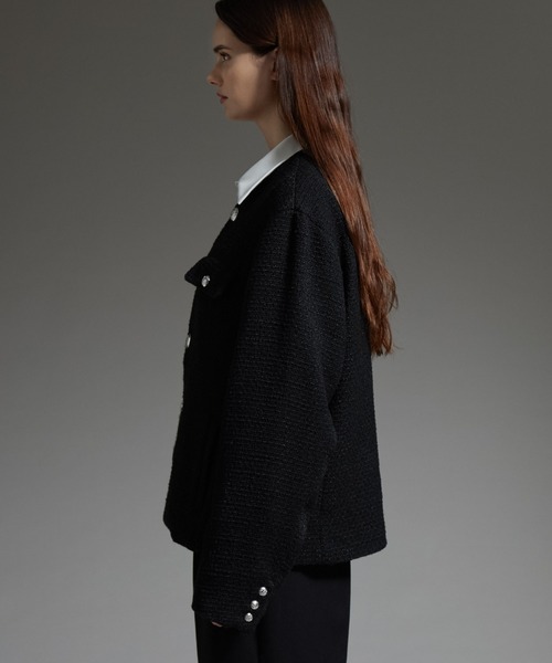 cussil/クシル】ノーカラーデザインショートツイードライク