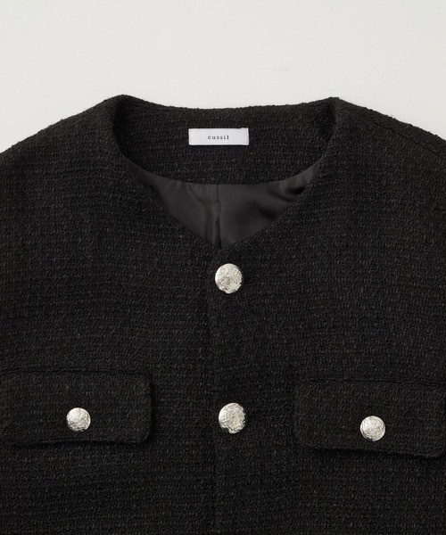 極上品】メンズ ツイード ノーカラー ジャケット BLACK 楽天市場