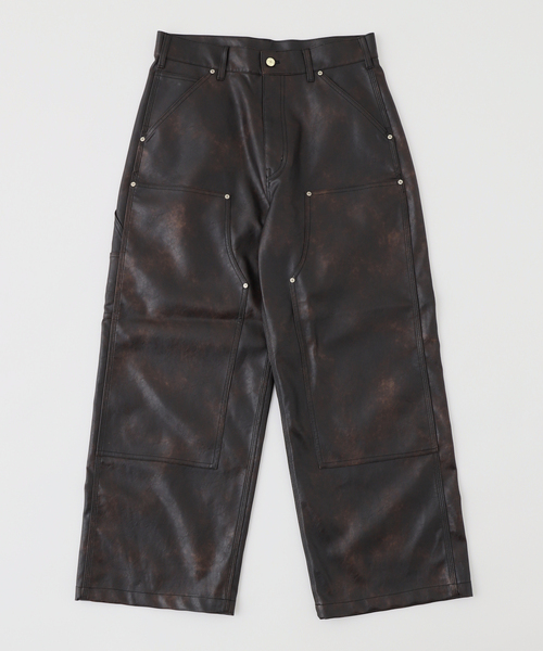 セール】フェード加工 フェイクレザー ダブルニーパンツ（その他パンツ