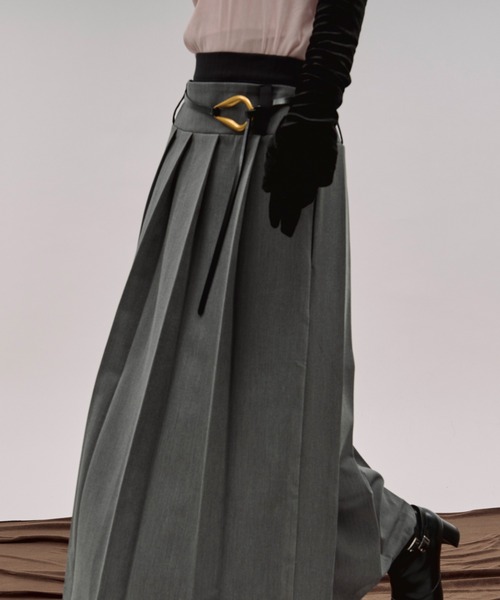 Ezick（エジック）の「pleats middle skirt ダブルウエストプリーツ