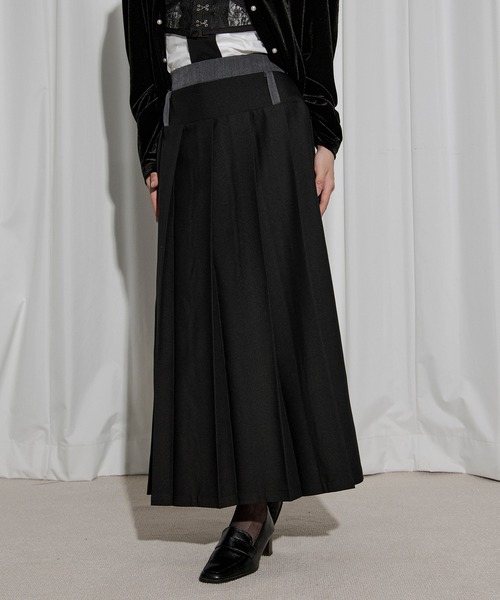 セール】pleats middle skirt ダブルウエストプリーツスカート