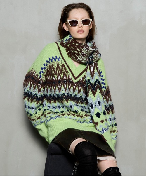 MAISON SPECIAL(メゾンスペシャル)の「Mokemoke Argyle Knit Pullover / モケモケアーガイルニット(ニット/セーター・レディース・ブルー/グレー/グリーン・FREE)」の3枚目の写真