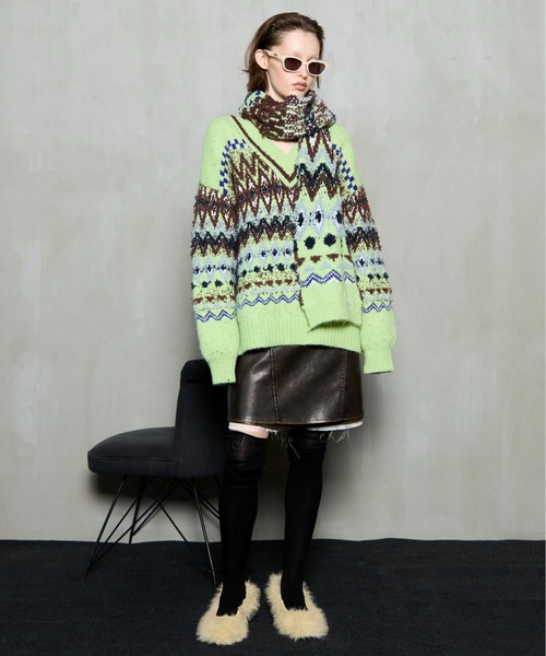 MAISON SPECIAL(メゾンスペシャル)の「Mokemoke Argyle Knit Pullover / モケモケアーガイルニット(ニット/セーター・レディース・ブルー/グレー/グリーン・FREE)」の7枚目の写真