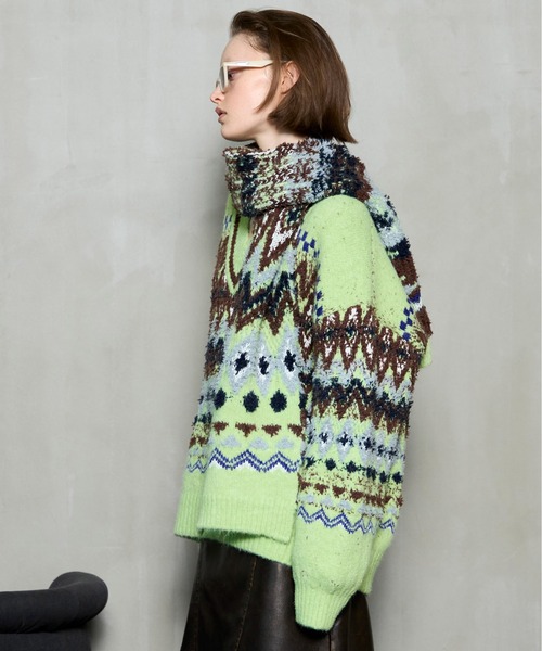 MAISON SPECIAL(メゾンスペシャル)の「Mokemoke Argyle Knit Pullover / モケモケアーガイルニット(ニット/セーター・レディース・ブルー/グレー/グリーン・FREE)」の4枚目の写真