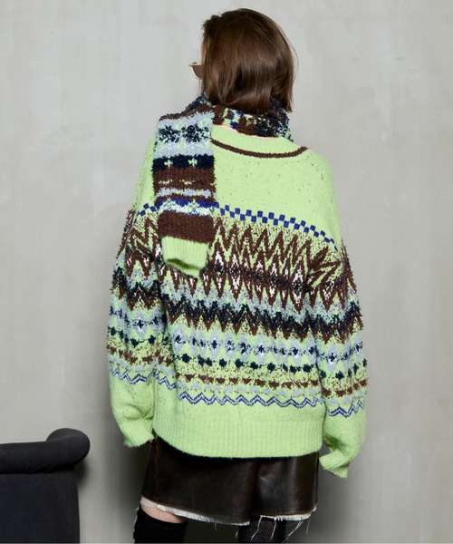 MAISON SPECIAL(メゾンスペシャル)の「Mokemoke Argyle Knit Pullover / モケモケアーガイルニット(ニット/セーター・レディース・ブルー/グレー/グリーン・FREE)」の5枚目の写真