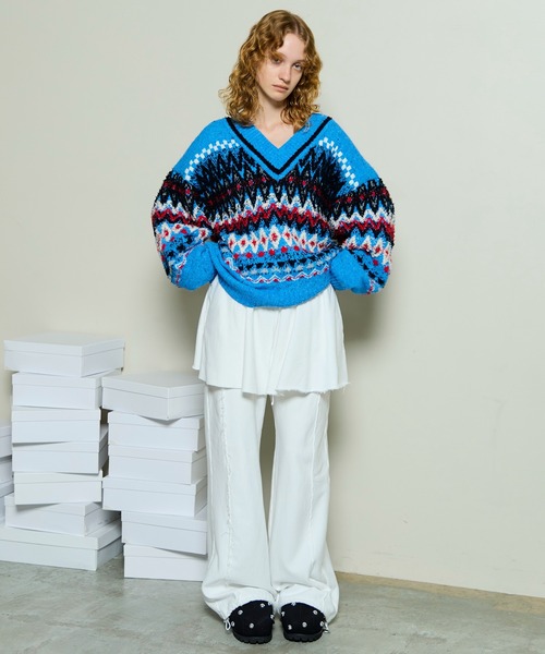 MAISON SPECIAL(メゾンスペシャル)の「Mokemoke Argyle Knit Pullover / モケモケアーガイルニット(ニット/セーター・レディース・ブルー/グレー/グリーン・FREE)」の8枚目の写真