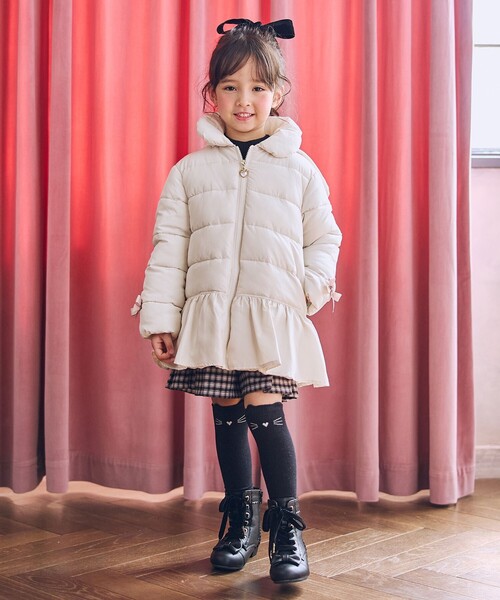 フード取り外し/洗濯機可能】中綿フリル リボンコート（ダウン