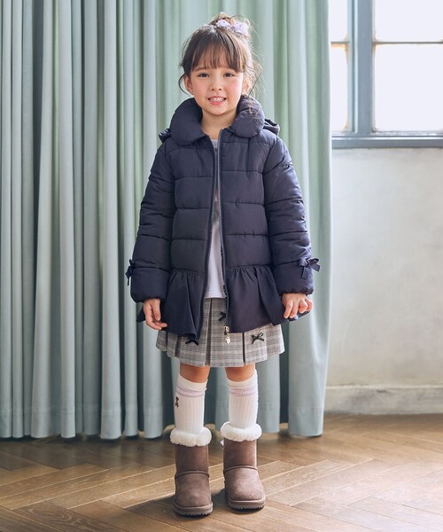 フード取り外し/洗濯機可能】中綿フリル リボンコート（ダウン