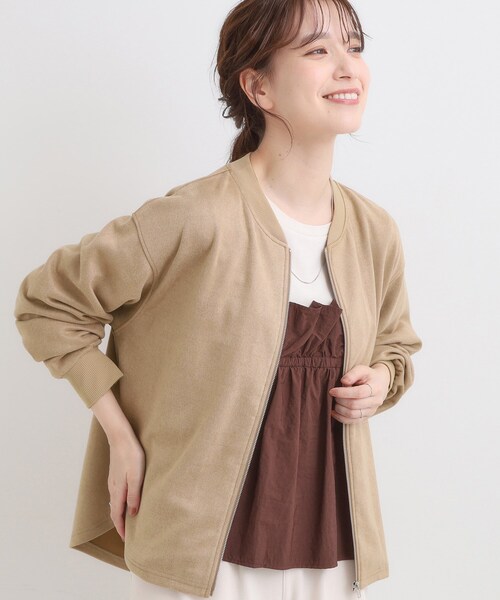 SHOO・LA・RUE（シューラルー）の「【S-LL】柔らかくて軽い さっと羽織れるフェイクスエードブルゾン【CIRCRIC】（カーディガン/ボレロ・レディース・ブラウン系/チャコールグレー・01/02/03/04）」の2枚目の写真