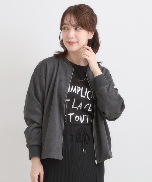 SHOO・LA・RUE（シューラルー）の「【S-LL】柔らかくて軽い さっと羽織れるフェイクスエードブルゾン【CIRCRIC】（カーディガン/ボレロ・レディース・ブラウン系/チャコールグレー・01/02/03/04）」の3枚目の写真