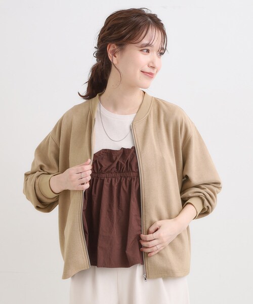 SHOO・LA・RUE（シューラルー）の「【S-LL】柔らかくて軽い さっと羽織れるフェイクスエードブルゾン【CIRCRIC】（カーディガン/ボレロ・レディース・ブラウン系/チャコールグレー・01/02/03/04）」の7枚目の写真