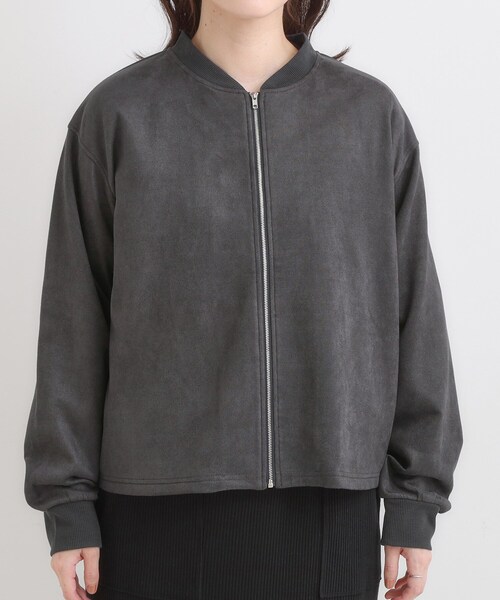 SHOO・LA・RUE（シューラルー）の「【S-LL】柔らかくて軽い さっと羽織れるフェイクスエードブルゾン【CIRCRIC】（カーディガン/ボレロ・レディース・ブラウン系/チャコールグレー・01/02/03/04）」の11枚目の写真