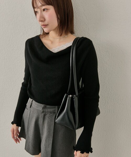 mline（エムライン）の「[mline]【新色BLK登場！】レースレイヤード オフショルニット（ニット/セーター・レディース・ネイビー/ピンク/グレー/アイボリー/ブラック・FREE）」の3枚目の写真