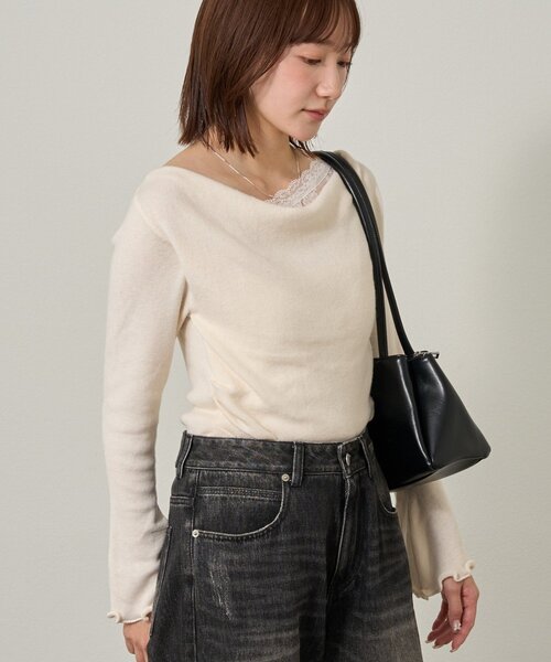 mline（エムライン）の「[mline]【新色BLK登場！】レースレイヤード オフショルニット（ニット/セーター・レディース・ネイビー/ピンク/グレー/アイボリー/ブラック・FREE）」の17枚目の写真