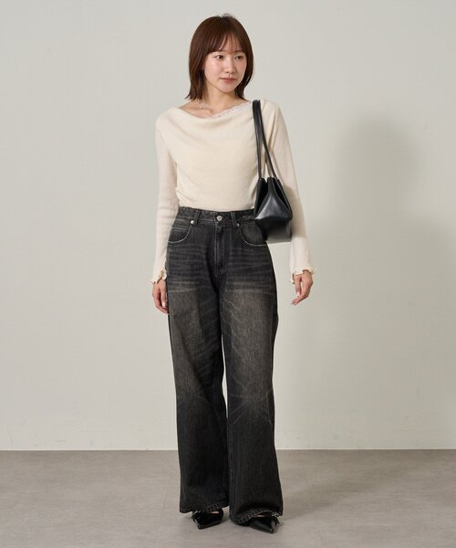 mline（エムライン）の「[mline]【新色BLK登場！】レースレイヤード オフショルニット（ニット/セーター・レディース・ネイビー/ピンク/グレー/アイボリー/ブラック・FREE）」の21枚目の写真