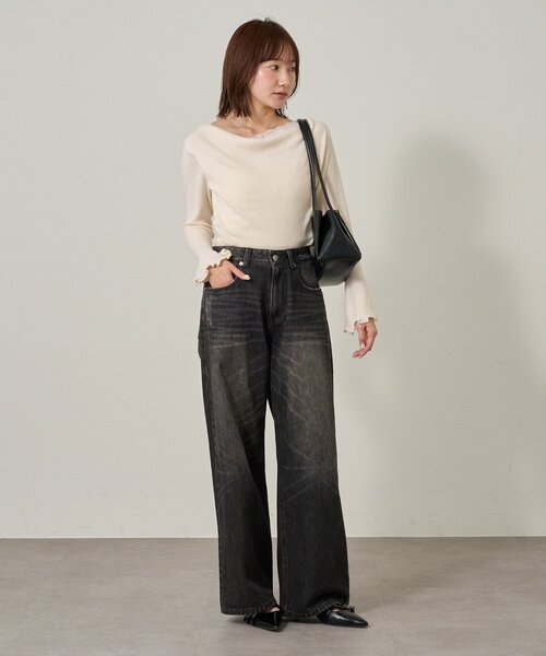 mline（エムライン）の「[mline]【新色BLK登場！】レースレイヤード オフショルニット（ニット/セーター・レディース・ネイビー/ピンク/グレー/アイボリー/ブラック・FREE）」の22枚目の写真