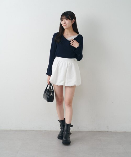 mline（エムライン）の「[mline]【新色BLK登場！】レースレイヤード オフショルニット（ニット/セーター・レディース・ネイビー/ピンク/グレー/アイボリー/ブラック・FREE）」の6枚目の写真