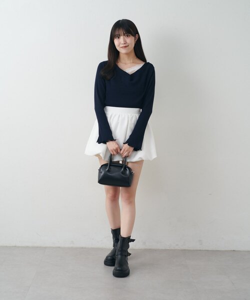 mline（エムライン）の「[mline]【新色BLK登場！】レースレイヤード オフショルニット（ニット/セーター・レディース・ネイビー/ピンク/グレー/アイボリー/ブラック・FREE）」の7枚目の写真