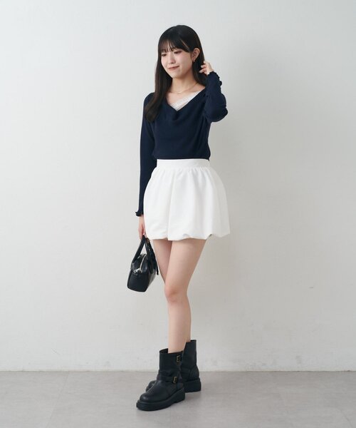 mline（エムライン）の「[mline]【新色BLK登場！】レースレイヤード オフショルニット（ニット/セーター・レディース・ネイビー/ピンク/グレー/アイボリー/ブラック・FREE）」の8枚目の写真