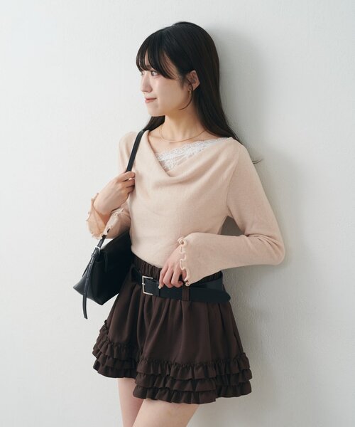 mline（エムライン）の「[mline]【新色BLK登場！】レースレイヤード オフショルニット（ニット/セーター・レディース・ネイビー/ピンク/グレー/アイボリー/ブラック・FREE）」の10枚目の写真