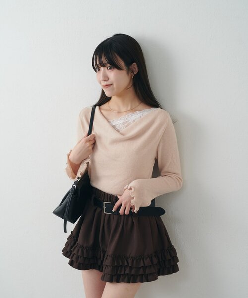 mline（エムライン）の「[mline]【新色BLK登場！】レースレイヤード オフショルニット（ニット/セーター・レディース・ネイビー/ピンク/グレー/アイボリー/ブラック・FREE）」の11枚目の写真