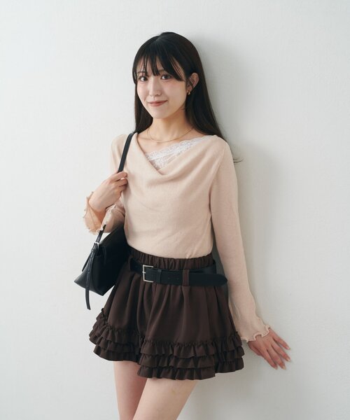 mline（エムライン）の「[mline]【新色BLK登場！】レースレイヤード オフショルニット（ニット/セーター・レディース・ネイビー/ピンク/グレー/アイボリー/ブラック・FREE）」の12枚目の写真