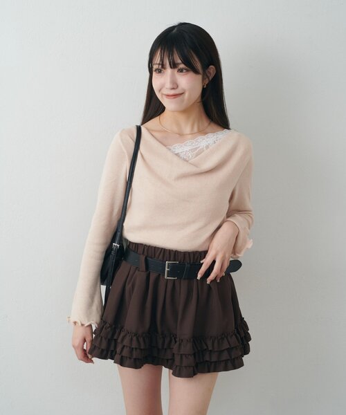 mline（エムライン）の「[mline]【新色BLK登場！】レースレイヤード オフショルニット（ニット/セーター・レディース・ネイビー/ピンク/グレー/アイボリー/ブラック・FREE）」の13枚目の写真