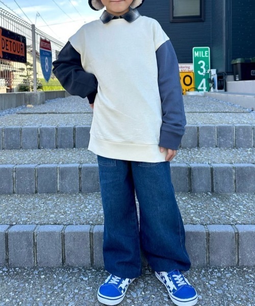 Right-on（ライトオン）の「【Refurbish】袖配色 スウェットプルオーバー (カラフル / 個性的 / アクセント / 子供服 / 快適)（スウェット・キッズ・ブラック/ベージュ/ブルー/オフホワイト・110/120/130/140/150/160）」の14枚目の写真