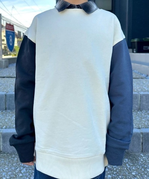Right-on（ライトオン）の「【Refurbish】袖配色 スウェットプルオーバー (カラフル / 個性的 / アクセント / 子供服 / 快適)（スウェット・キッズ・ブラック/ベージュ/ブルー/オフホワイト・110/120/130/140/150/160）」の13枚目の写真