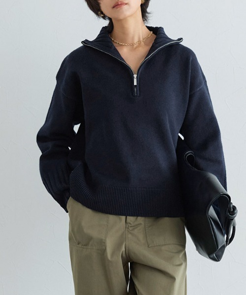 RASW（ラス）の「[RASW]ジップボックスニット（ニット/セーター・レディース・アイボリー/ダークネイビー・M/L）」の2枚目の写真