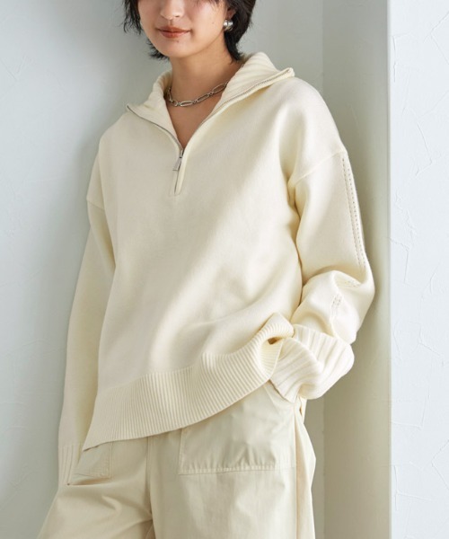 RASW（ラス）の「[RASW]ジップボックスニット（ニット/セーター・レディース・アイボリー/ダークネイビー・M/L）」の3枚目の写真