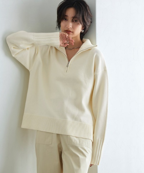 RASW（ラス）の「[RASW]ジップボックスニット（ニット/セーター・レディース・アイボリー/ダークネイビー・M/L）」の4枚目の写真