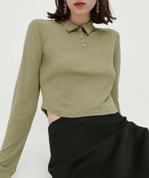 kiehtova（キエトヴァ）の「【kiehtova】SLUB POLO COLLAR TOPS/スラブ ポロカラー トップス KTWR49（ポロシャツ・レディース・ブラック/グリーン/バーガンディー・FREE）」の3枚目の写真