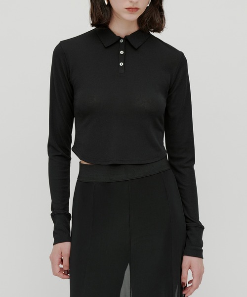 kiehtova（キエトヴァ）の「【kiehtova】SLUB POLO COLLAR TOPS/スラブ ポロカラー トップス KTWR49（ポロシャツ・レディース・ブラック/グリーン/バーガンディー・FREE）」の14枚目の写真