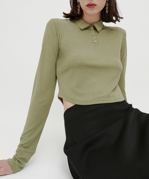 kiehtova（キエトヴァ）の「【kiehtova】SLUB POLO COLLAR TOPS/スラブ ポロカラー トップス KTWR49（ポロシャツ・レディース・ブラック/グリーン/バーガンディー・FREE）」の19枚目の写真
