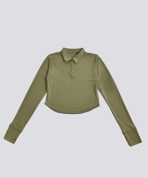 kiehtova（キエトヴァ）の「【kiehtova】SLUB POLO COLLAR TOPS/スラブ ポロカラー トップス KTWR49（ポロシャツ・レディース・ブラック/グリーン/バーガンディー・FREE）」の18枚目の写真