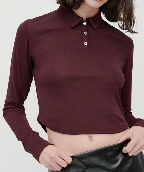 kiehtova（キエトヴァ）の「【kiehtova】SLUB POLO COLLAR TOPS/スラブ ポロカラー トップス KTWR49（ポロシャツ・レディース・ブラック/グリーン/バーガンディー・FREE）」の5枚目の写真